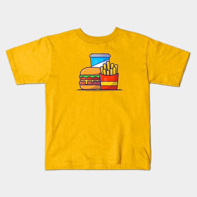 Burger, French fries And Soft Drink Cartoon Vector Icon Illustration Kids T-Shirt by Catalyst Labs